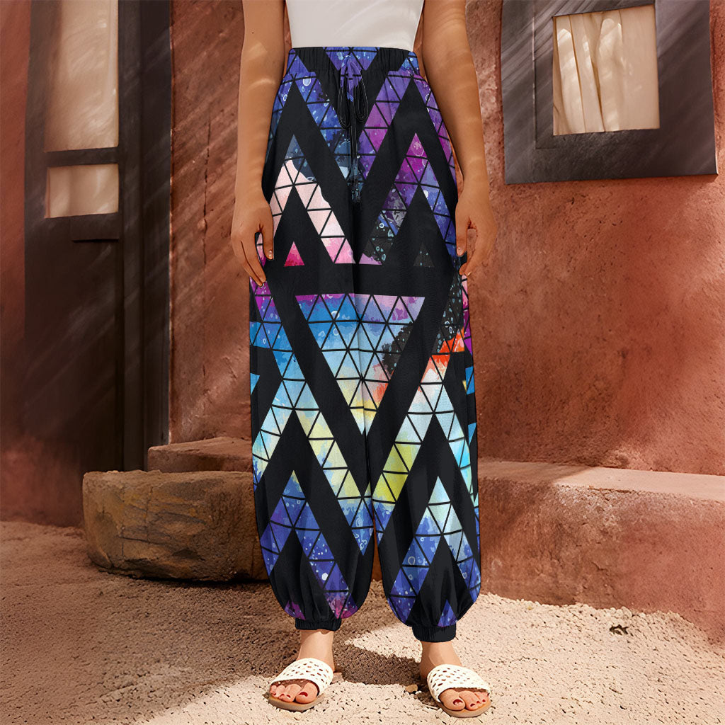 Black Triangle Galaxy Space Print Harem Pants