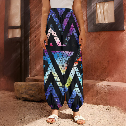 Black Triangle Galaxy Space Print Harem Pants