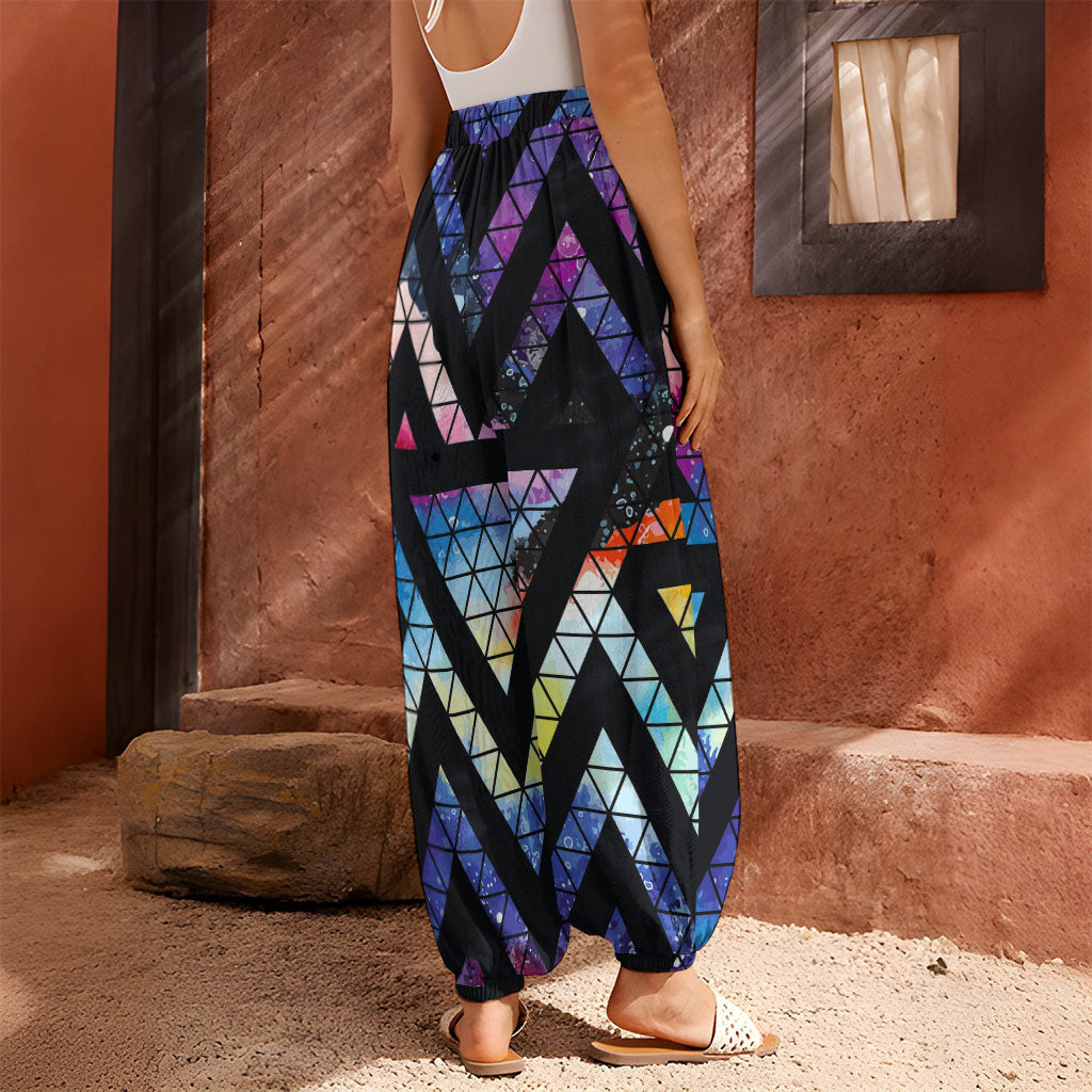 Black Triangle Galaxy Space Print Harem Pants