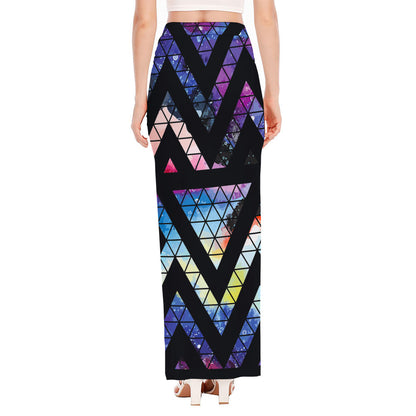 Black Triangle Galaxy Space Print High Slit Maxi Skirt