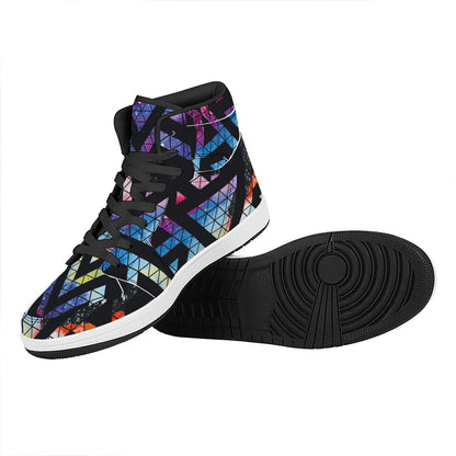 Black Triangle Galaxy Space Print High Top Leather Sneakers