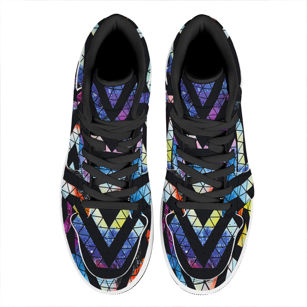 Black Triangle Galaxy Space Print High Top Leather Sneakers