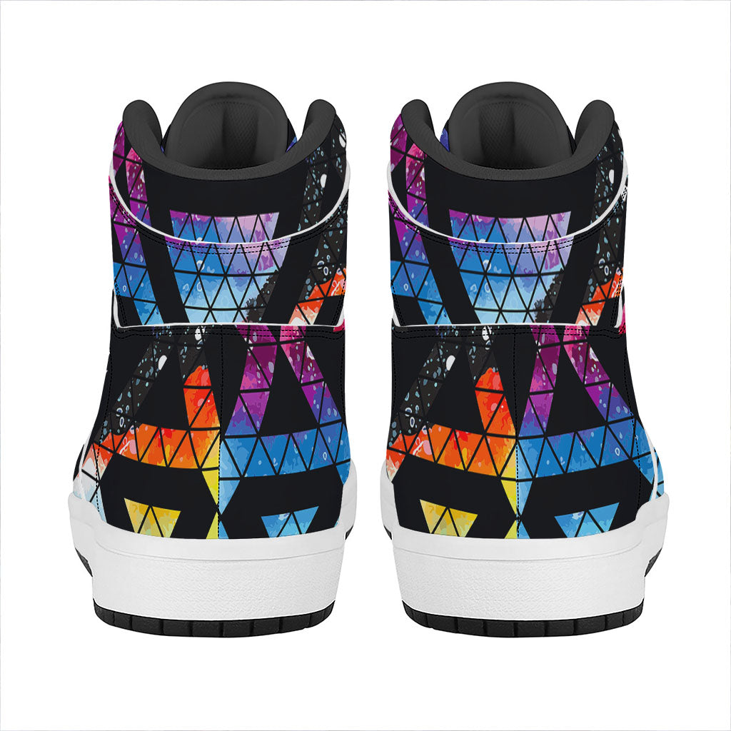 Black Triangle Galaxy Space Print High Top Leather Sneakers