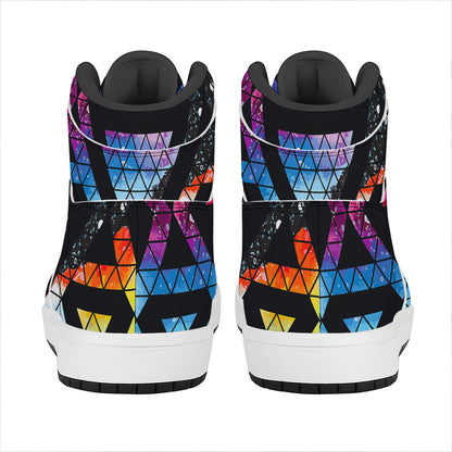 Black Triangle Galaxy Space Print High Top Leather Sneakers
