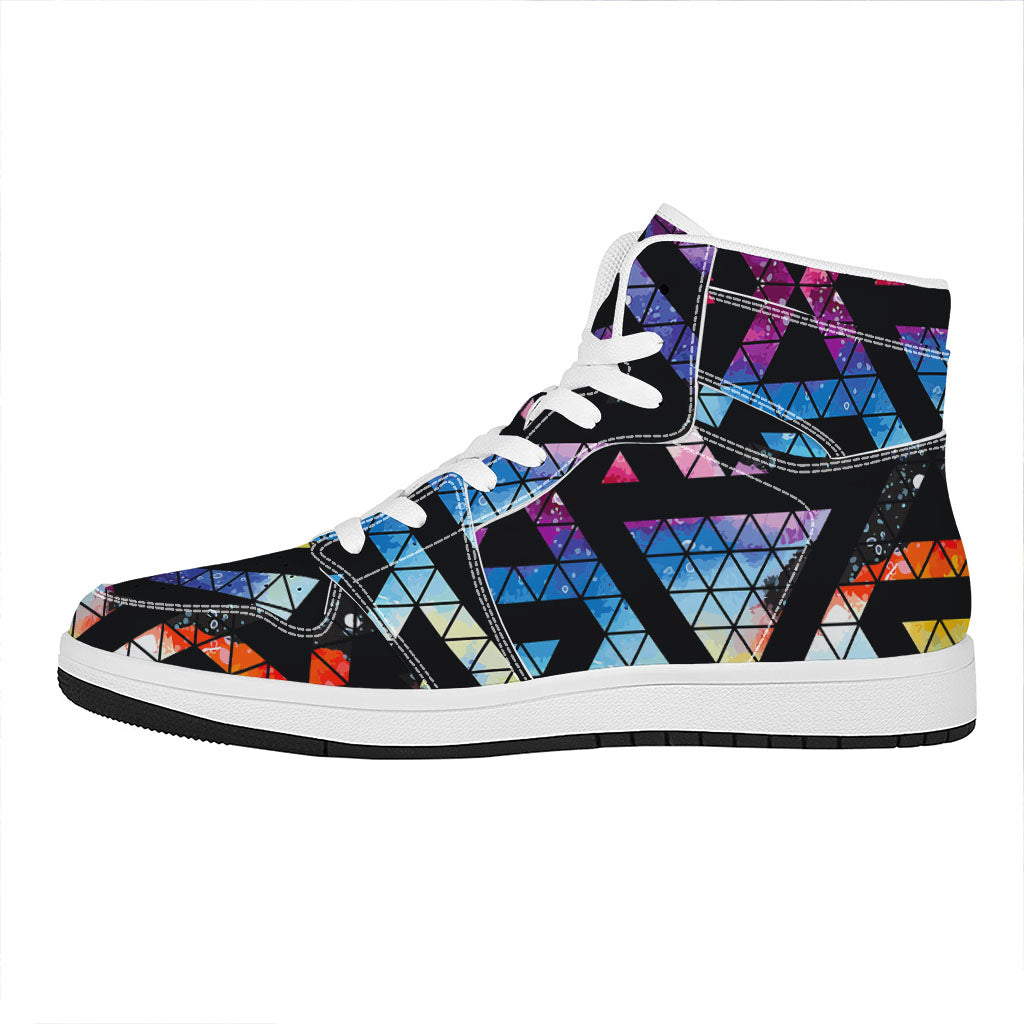 Black Triangle Galaxy Space Print High Top Leather Sneakers