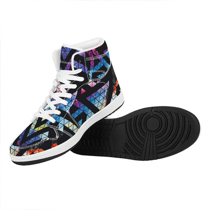 Black Triangle Galaxy Space Print High Top Leather Sneakers