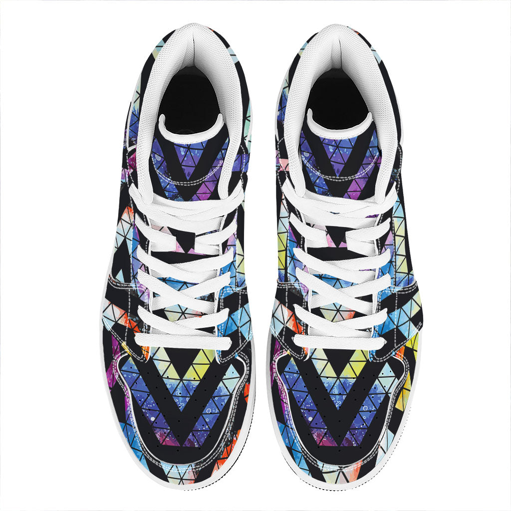Black Triangle Galaxy Space Print High Top Leather Sneakers