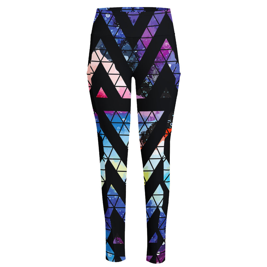 Black Triangle Galaxy Space Print High-Waisted Pocket Leggings