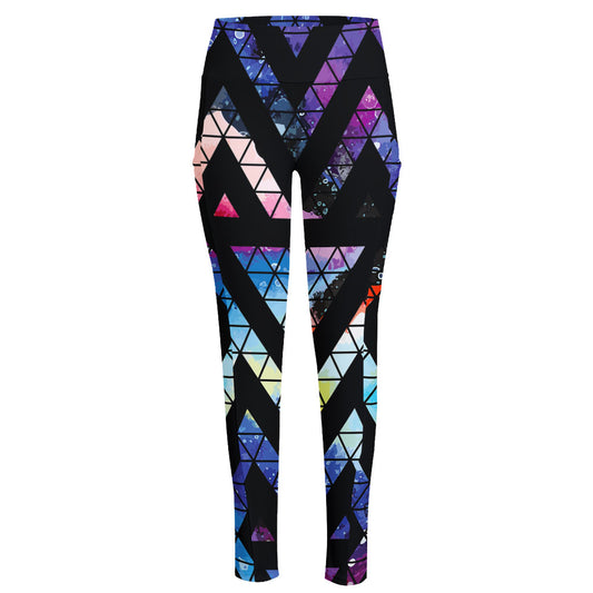 Black Triangle Galaxy Space Print High-Waisted Pocket Leggings