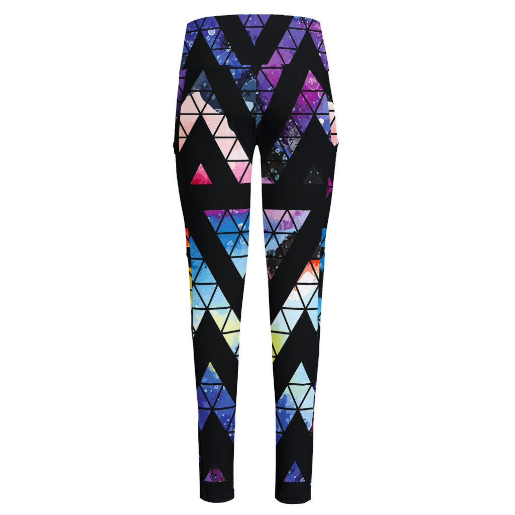 Black Triangle Galaxy Space Print High-Waisted Pocket Leggings