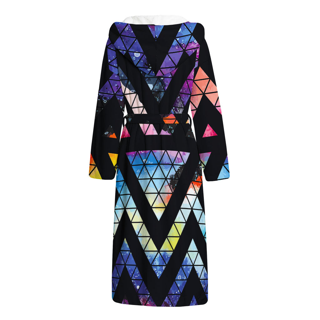 Black Triangle Galaxy Space Print Hooded Bathrobe