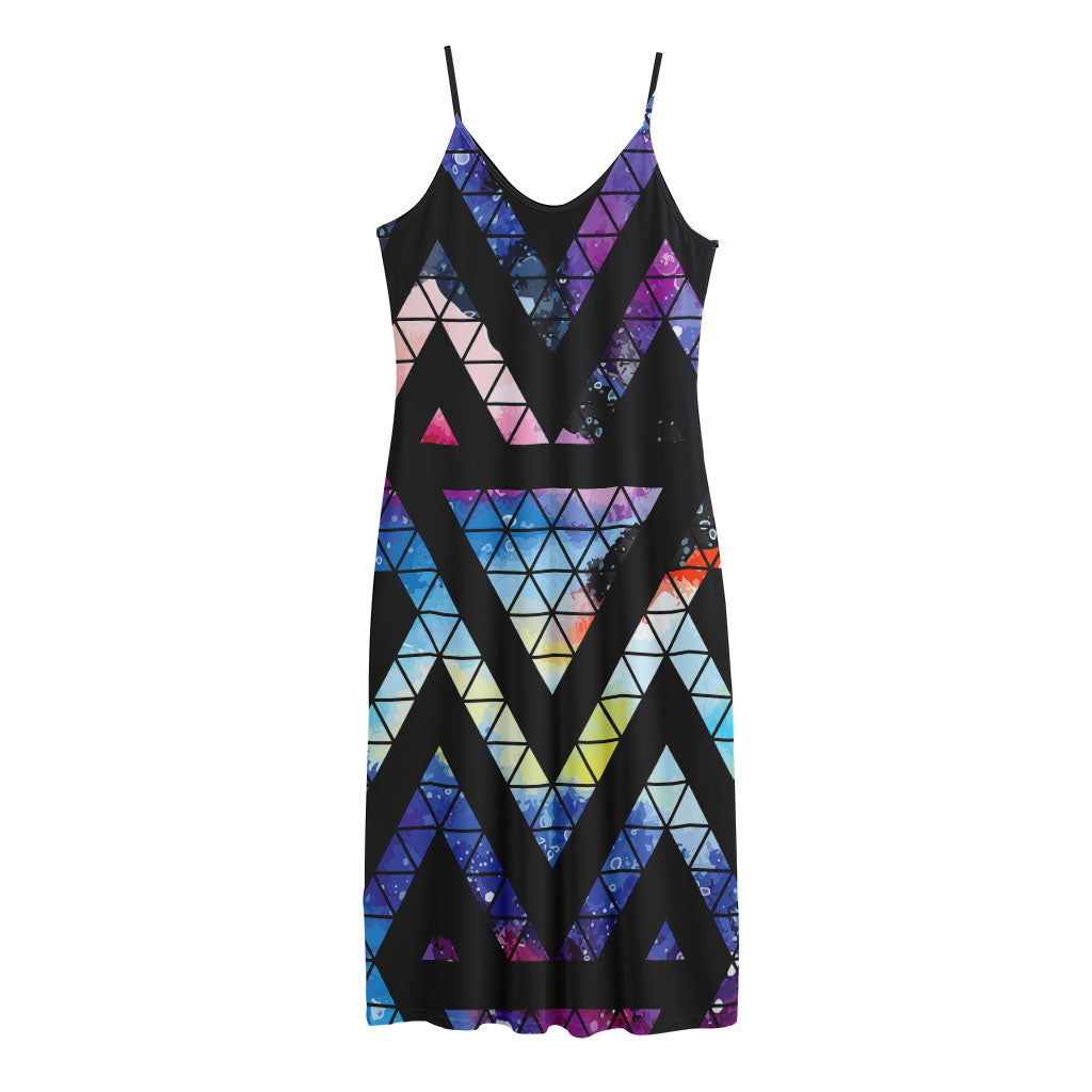 Black Triangle Galaxy Space Print Jersey Midi Cami Dress