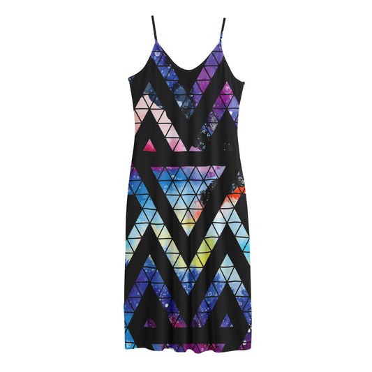Black Triangle Galaxy Space Print Jersey Midi Cami Dress