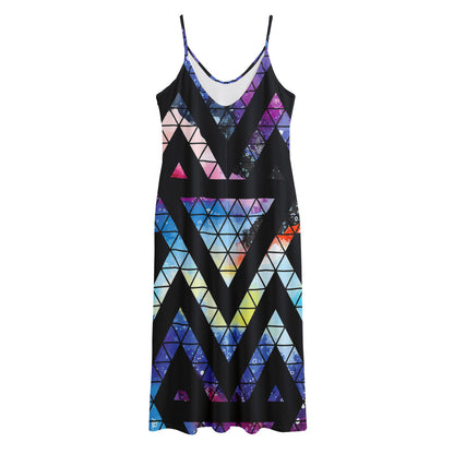Black Triangle Galaxy Space Print Jersey Midi Cami Dress