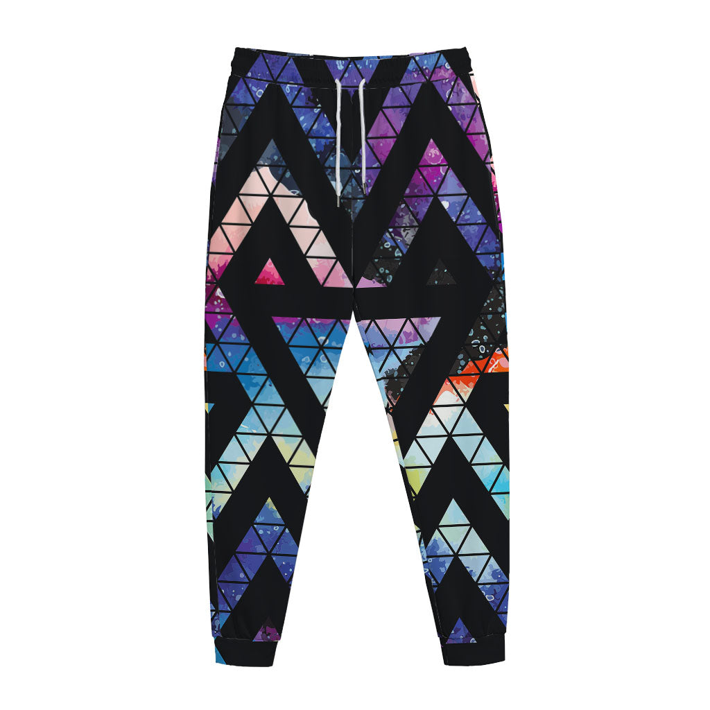 Black Triangle Galaxy Space Print Jogger Pants