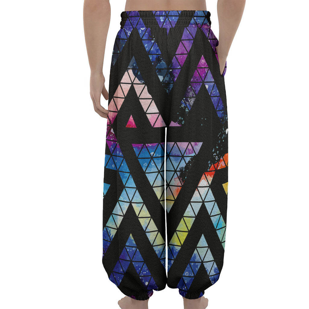 Black Triangle Galaxy Space Print Lantern Pants