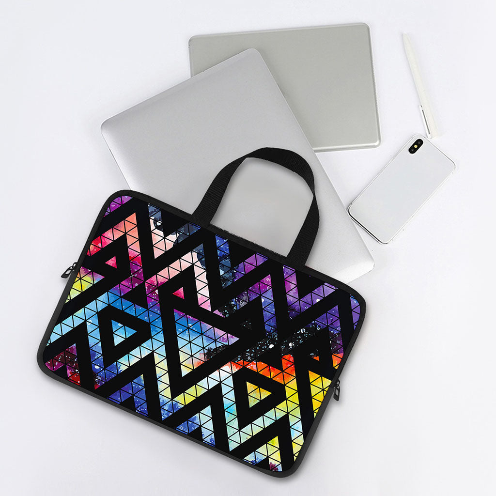 Black Triangle Galaxy Space Print Laptop Sleeve With Handle