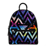 Black Triangle Galaxy Space Print Leather Backpack