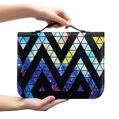 Black Triangle Galaxy Space Print Leather Bible Cover