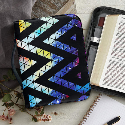 Black Triangle Galaxy Space Print Leather Bible Cover