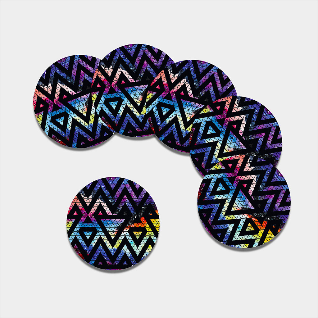 Black Triangle Galaxy Space Print Leather Coaster Set