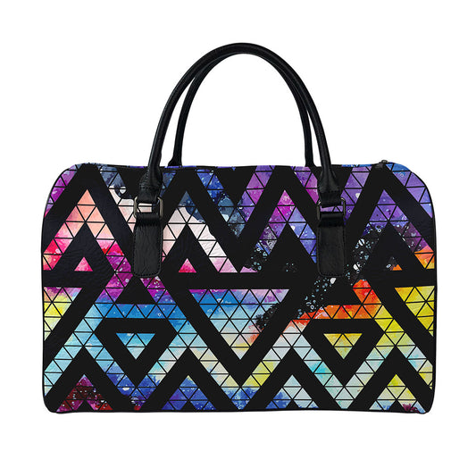 Black Triangle Galaxy Space Print Leather Duffle Bag