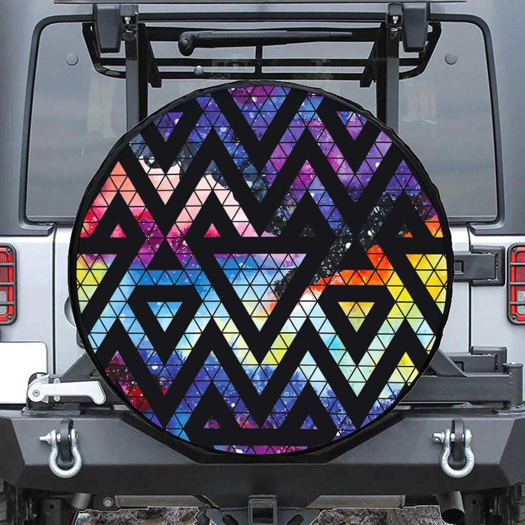 Black Triangle Galaxy Space Print Leather Spare Tire Cover