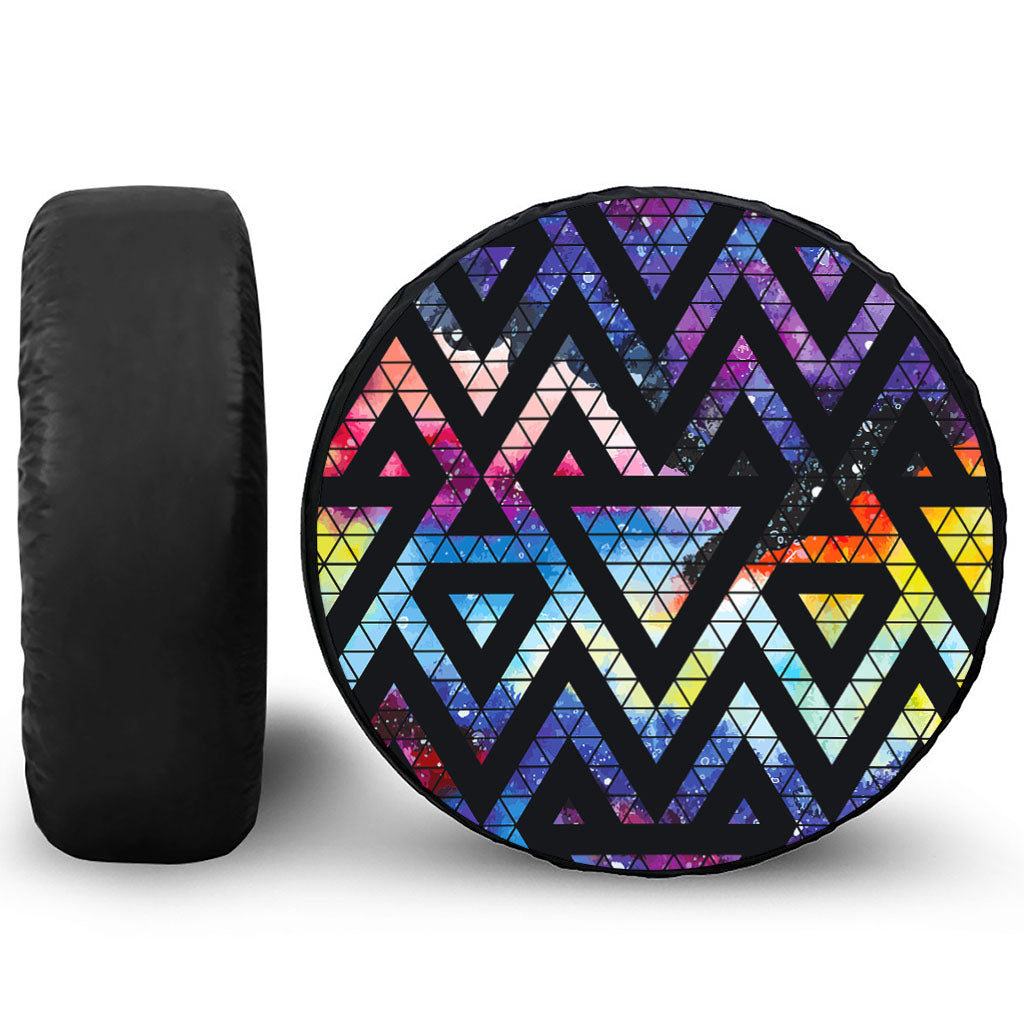 Black Triangle Galaxy Space Print Leather Spare Tire Cover