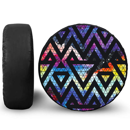 Black Triangle Galaxy Space Print Leather Spare Tire Cover