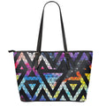Black Triangle Galaxy Space Print Leather Tote Bag With Zipper