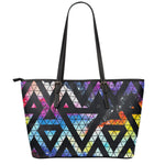 Black Triangle Galaxy Space Print Leather Tote Bag