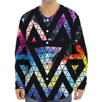 Black Triangle Galaxy Space Print Long Sleeve Baseball Jersey