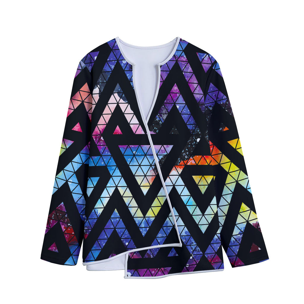 Black Triangle Galaxy Space Print Long Sleeve Short Coat