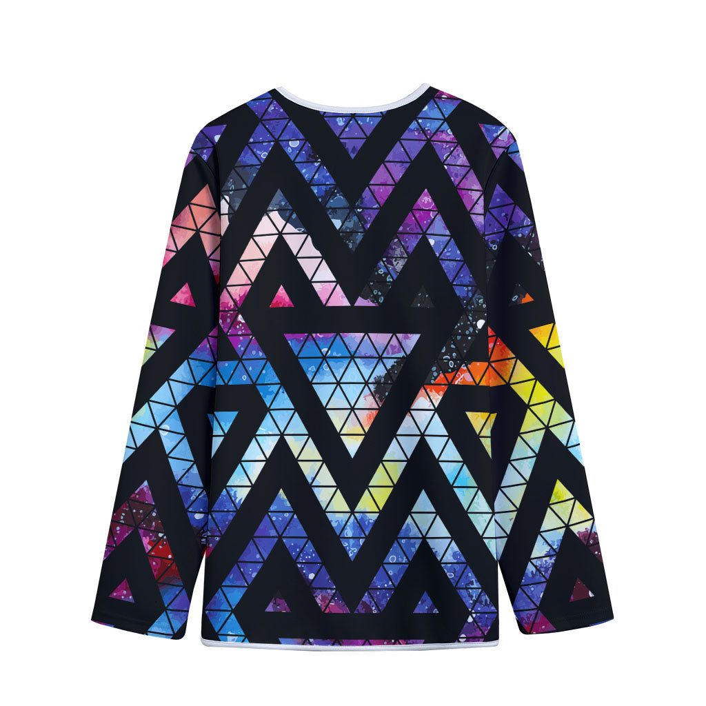 Black Triangle Galaxy Space Print Long Sleeve Short Coat