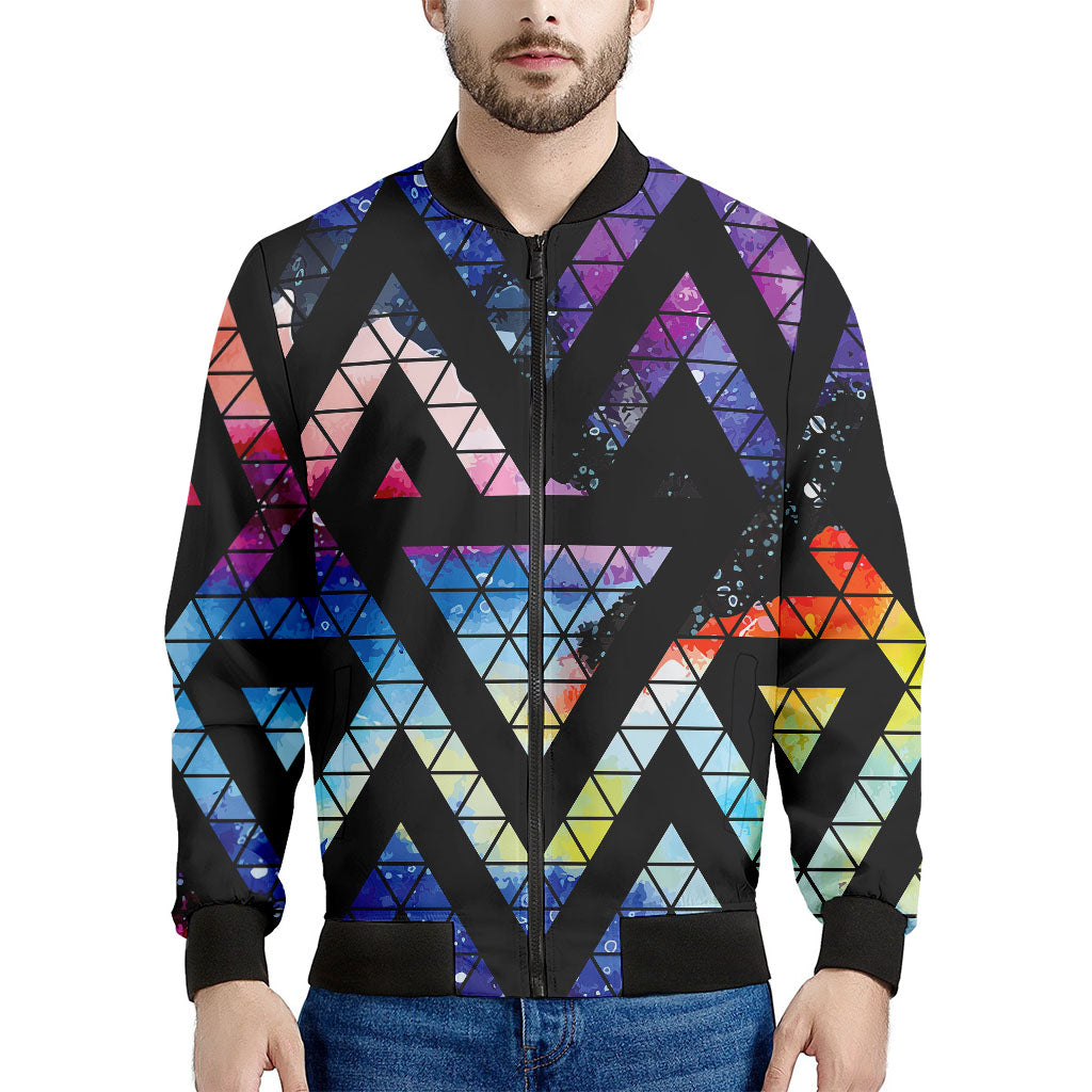 Black Triangle Galaxy Space Print Men's Bomber Jacket