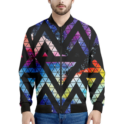 Black Triangle Galaxy Space Print Men's Bomber Jacket