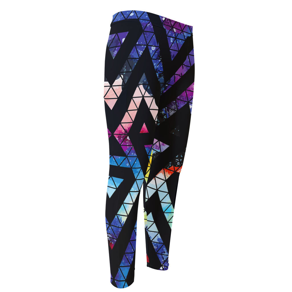 Black Triangle Galaxy Space Print Men's Compression Pants