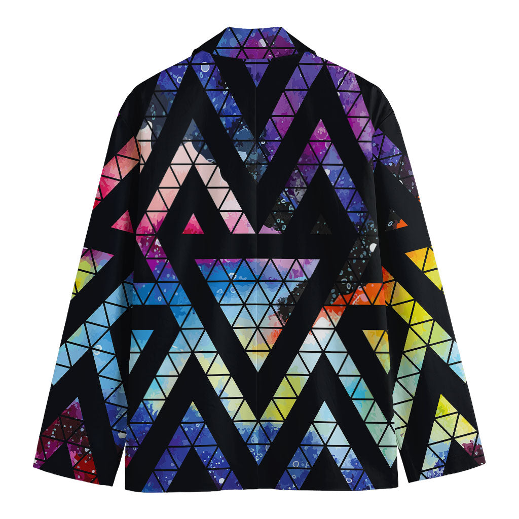 Black Triangle Galaxy Space Print Men's Cotton Blazer