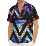 Black Triangle Galaxy Space Print Men's Deep V-Neck Shirt