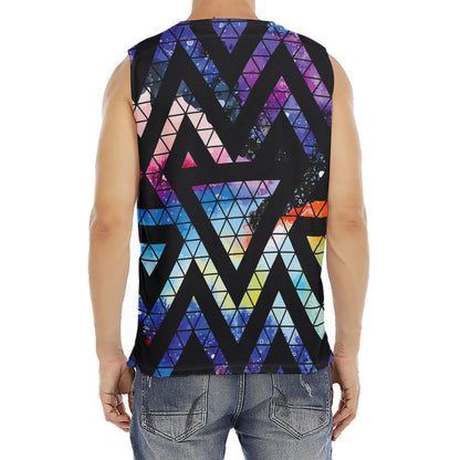 Black Triangle Galaxy Space Print Men's Fitness Tank Top