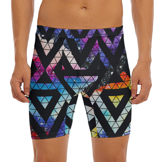 Black Triangle Galaxy Space Print Men's Long Boxer Briefs