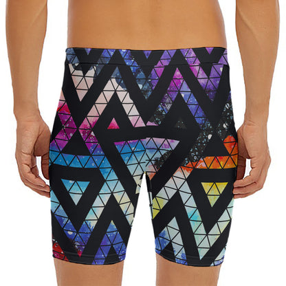 Black Triangle Galaxy Space Print Men's Long Boxer Briefs
