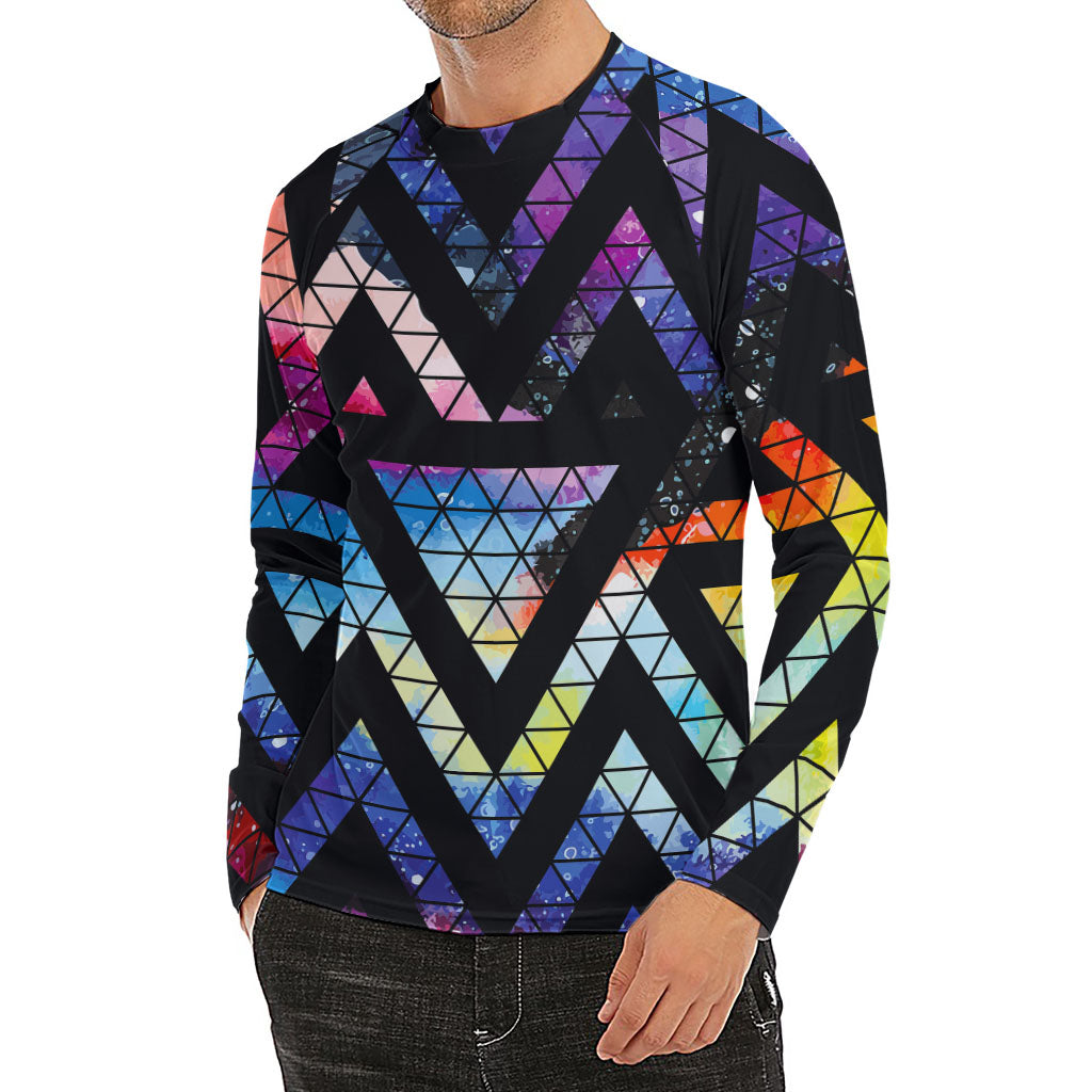 Black Triangle Galaxy Space Print Men's Long Sleeve Rash Guard
