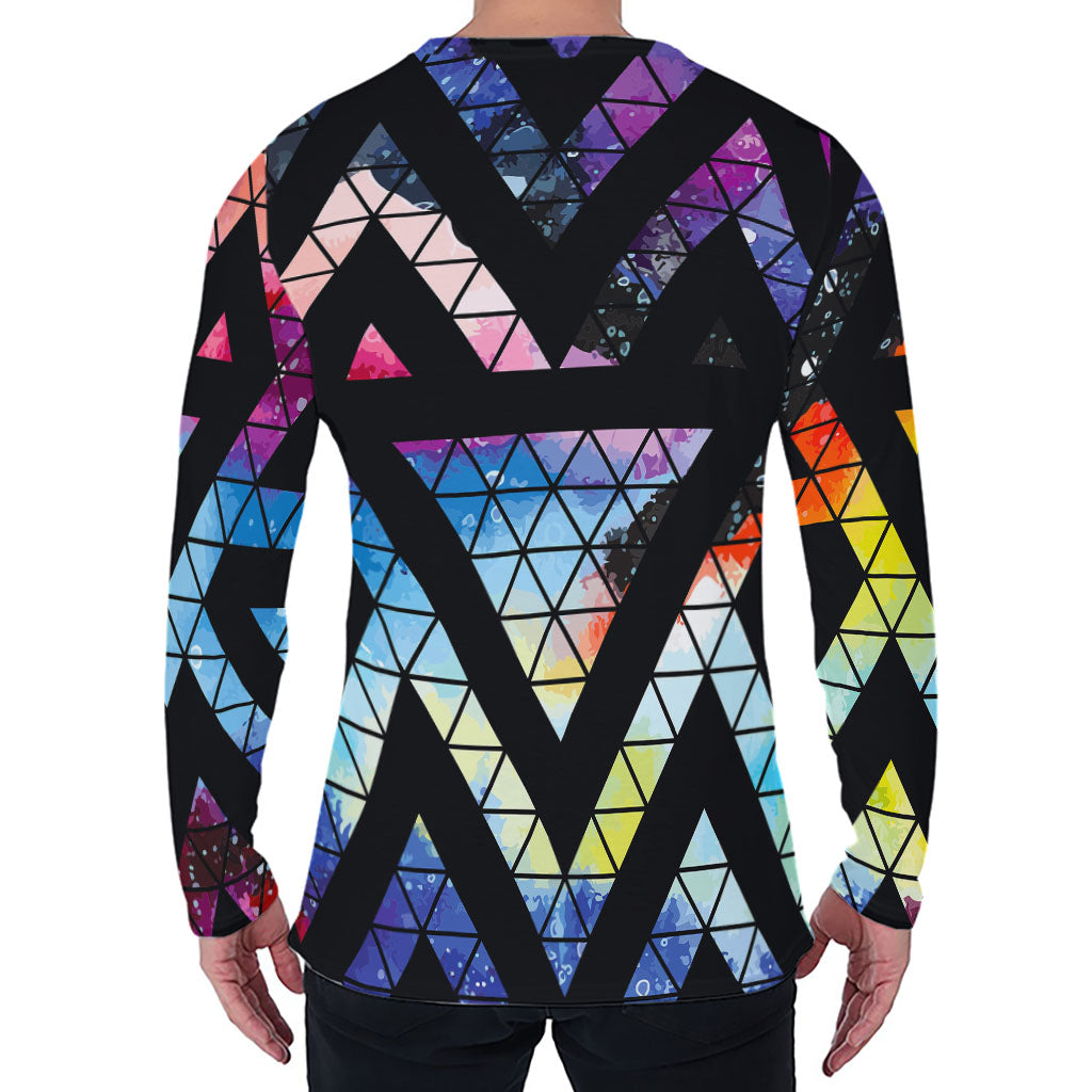 Black Triangle Galaxy Space Print Men's Long Sleeve T-Shirt