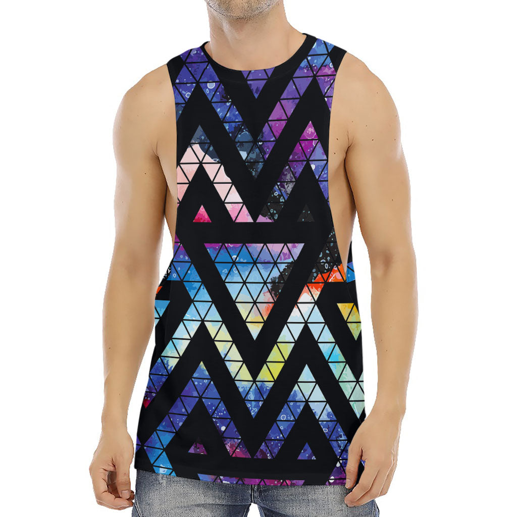 Black Triangle Galaxy Space Print Men's Muscle Tank Top