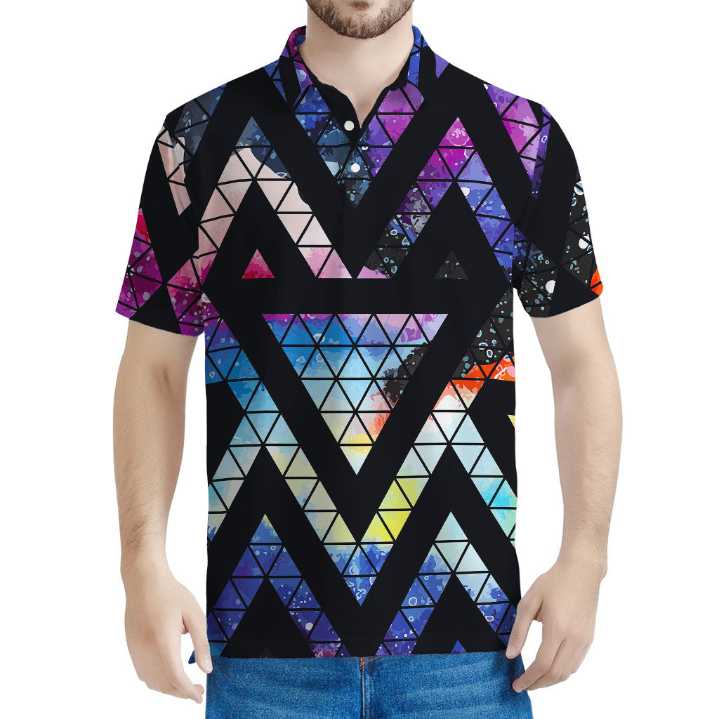 Black Triangle Galaxy Space Print Men's Polo Shirt