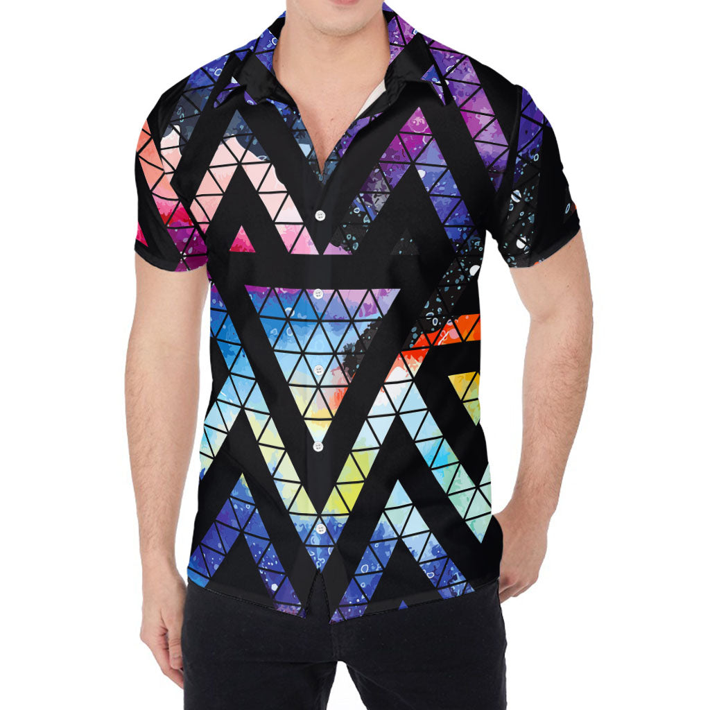 Black Triangle Galaxy Space Print Men's Shirt