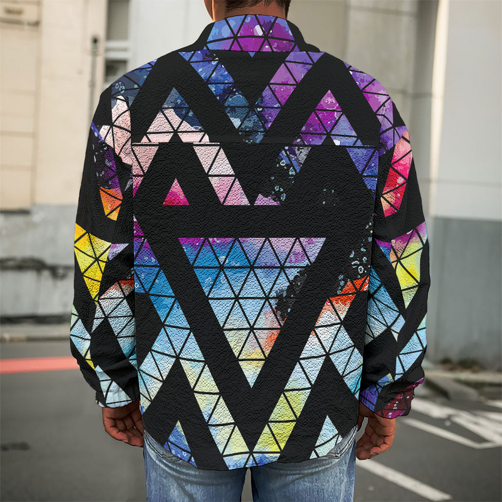 Black Triangle Galaxy Space Print Men's Shirt Jacket