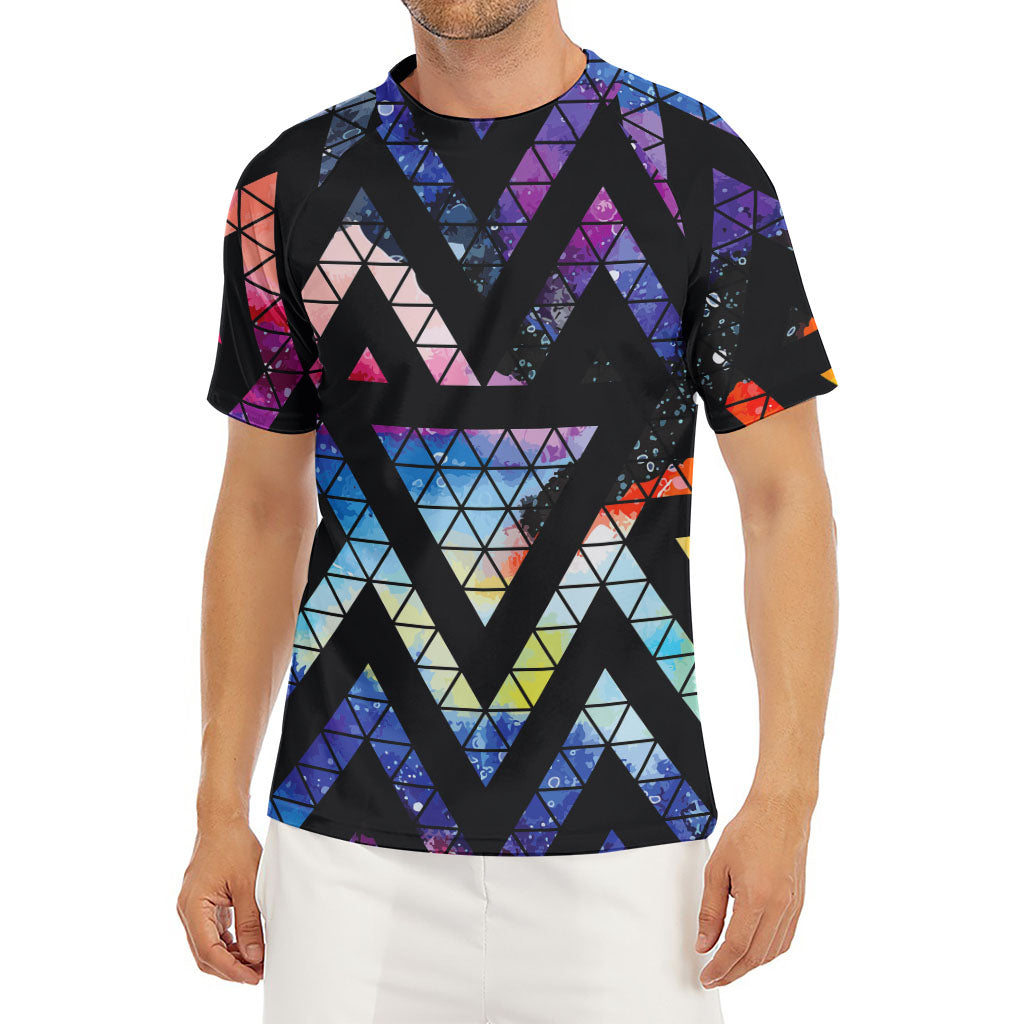 Black Triangle Galaxy Space Print Men's Short Sleeve Rash Guard