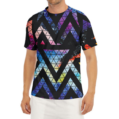 Black Triangle Galaxy Space Print Men's Short Sleeve Rash Guard